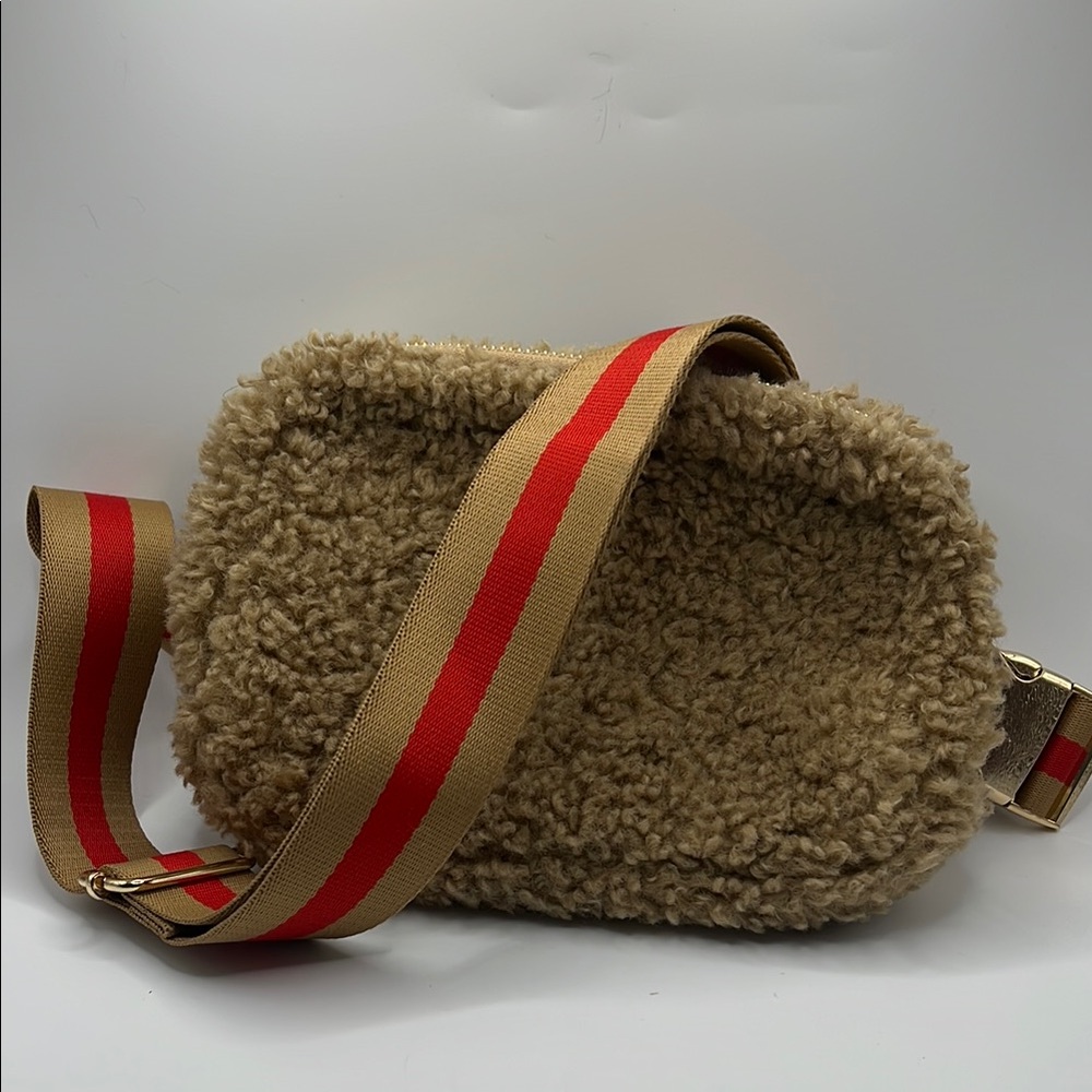 Sherpa Crossbody Bag with Striped Strap